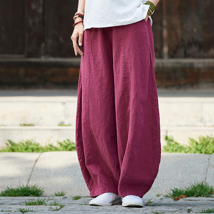 Pantalones de mujer de algodón y ramio con forro polar y cintura elástica de color liso y casual con Buddha Stones y bolsillos - image 13