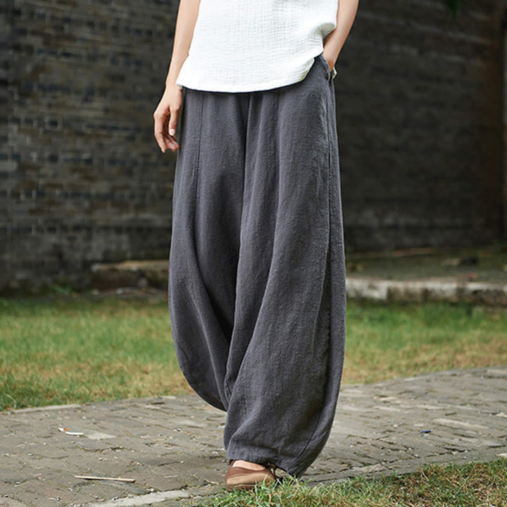 Pantalones de mujer de algodón y ramio con forro polar y cintura elástica de color liso y casual con Buddha Stones y bolsillos - image 41