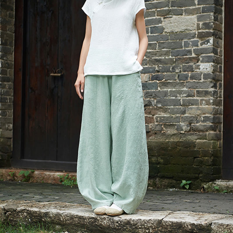 Pantalones de mujer de algodón y ramio con forro polar y cintura elástica de color liso y casual con Buddha Stones y bolsillos - image 36