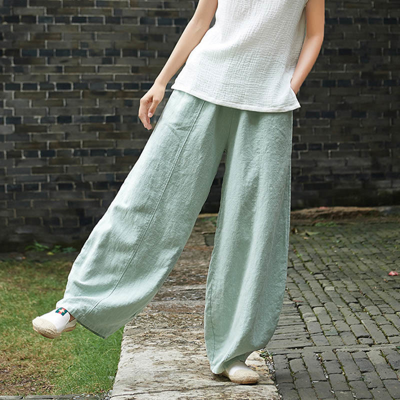 Pantalones de mujer de algodón y ramio con forro polar y cintura elástica de color liso y casual con Buddha Stones y bolsillos - image 38