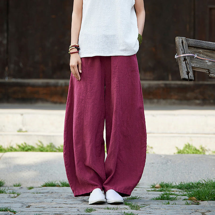 Pantalones de mujer de algodón y ramio con forro polar y cintura elástica de color liso y casual con Buddha Stones y bolsillos - image 12