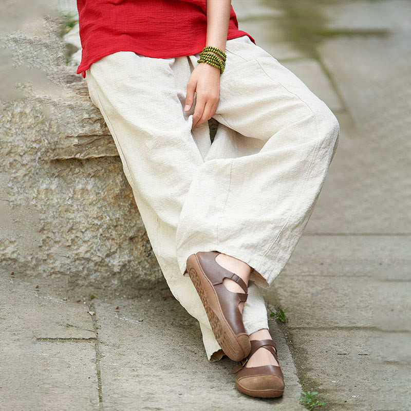 Pantalones de mujer de algodón y ramio con forro polar y cintura elástica de color liso y casual con Buddha Stones y bolsillos - image 6