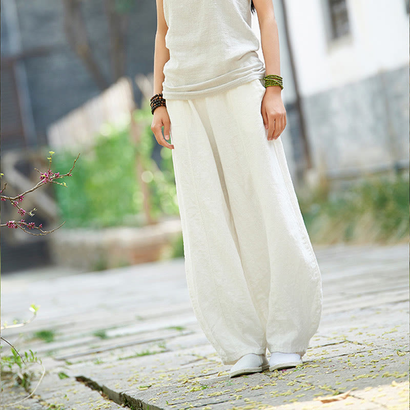 Pantalones de mujer de algodón y ramio con forro polar y cintura elástica de color liso y casual con Buddha Stones y bolsillos - image 23