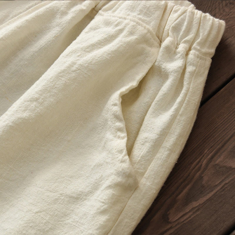 Pantalones de mujer de algodón y ramio con forro polar y cintura elástica de color liso y casual con Buddha Stones y bolsillos - image 10