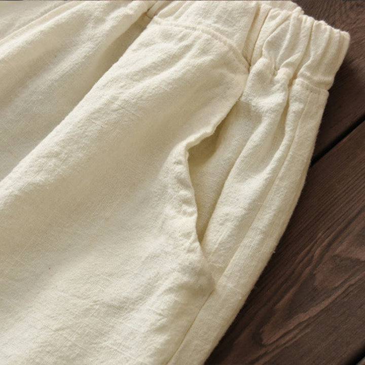 Pantalones de mujer de algodón y ramio con forro polar y cintura elástica de color liso y casual con Buddha Stones y bolsillos - image 10