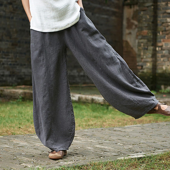 Pantalones de mujer de algodón y ramio con forro polar y cintura elástica de color liso y casual con Buddha Stones y bolsillos - image 42