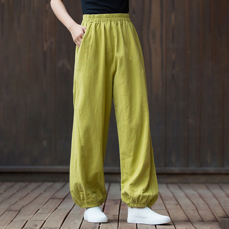 Pantalones de mujer de algodón y ramio con cintura elástica y bolsillos de color liso con estampado de zanahoria y Buddha Stones - image 25