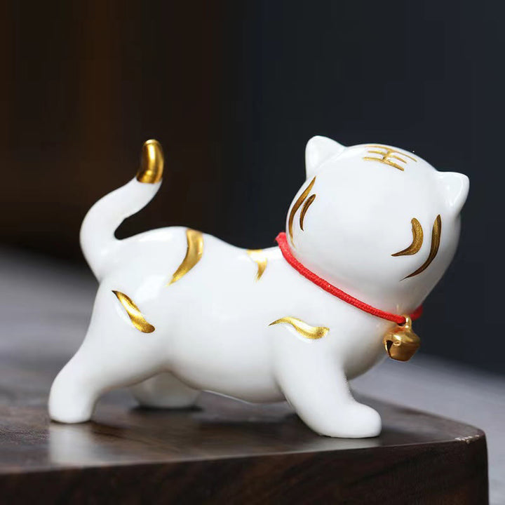 Figura decorativa de cerámica para escritorio del hogar con forma de tigre en miniatura con Buddha Stones - Tigre blanco Aproximadamente 6,8*5,1*3 cm - image 2