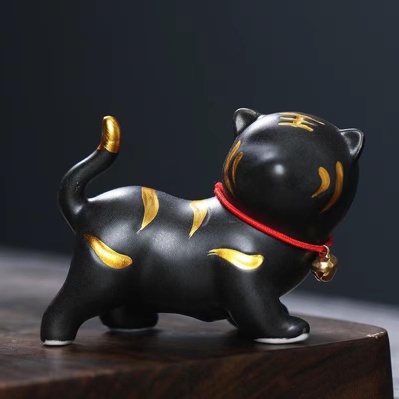Figura decorativa de cerámica para escritorio del hogar con forma de tigre en miniatura con Buddha Stones - Tigre negro Aproximadamente 6,8*5,1*3 cm - image 5