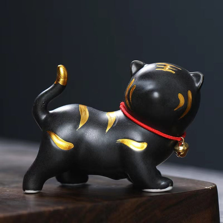 Figura decorativa de cerámica para escritorio del hogar con forma de tigre en miniatura con Buddha Stones - Tigre negro Aproximadamente 6,8*5,1*3 cm - image 5