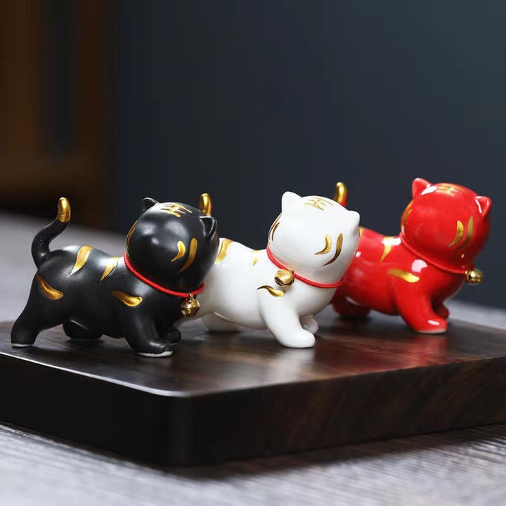 Figura decorativa de cerámica para escritorio del hogar con forma de tigre en miniatura con Buddha Stones - image 0
