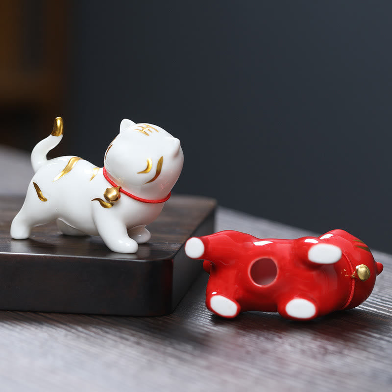 Figura decorativa de cerámica para escritorio del hogar con forma de tigre en miniatura con Buddha Stones - image 8