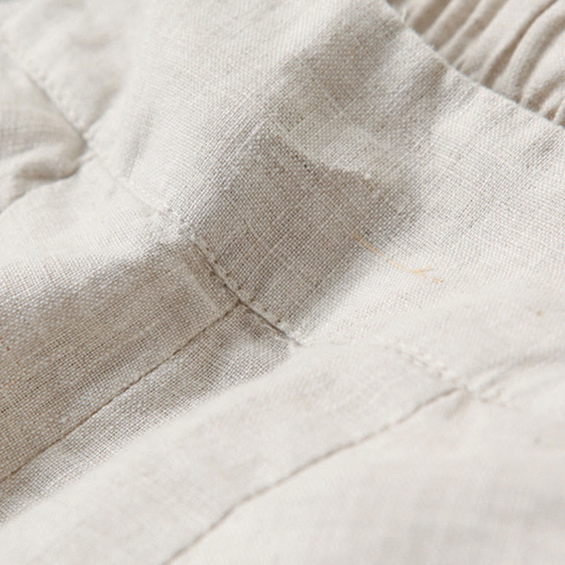 Pantalones de lino y algodón de color liso con cintura alta y pierna ancha y bolsillos con Buddha Stones - image 14