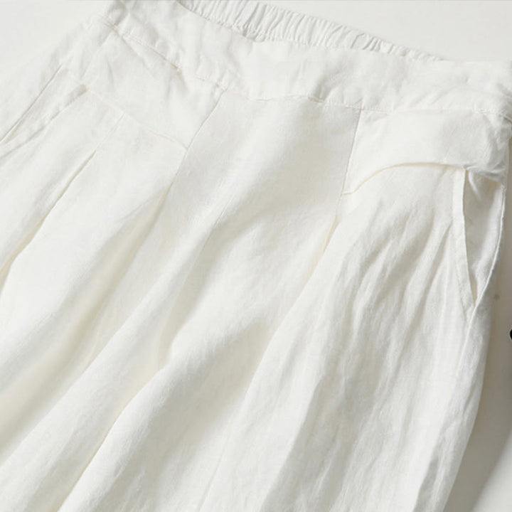 Pantalones de lino y algodón de color liso con cintura alta y pierna ancha y bolsillos con Buddha Stones - image 25