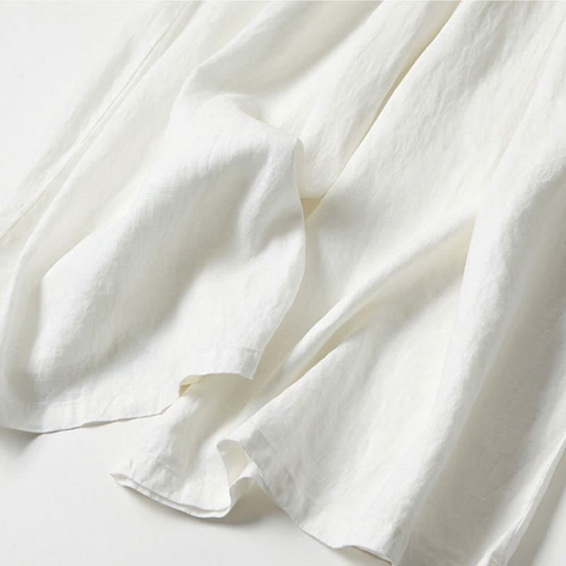 Pantalones de lino y algodón de color liso con cintura alta y pierna ancha y bolsillos con Buddha Stones - image 26