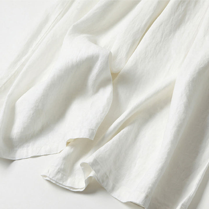 Pantalones de lino y algodón de color liso con cintura alta y pierna ancha y bolsillos con Buddha Stones - image 26