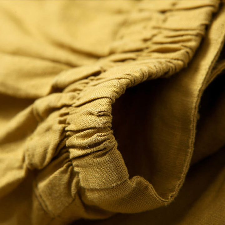 Pantalones de lino y algodón de color liso con cintura alta y pierna ancha y bolsillos con Buddha Stones - image 2