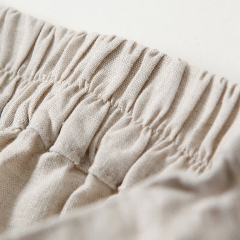 Pantalones de lino y algodón de color liso con cintura alta y pierna ancha y bolsillos con Buddha Stones - image 12