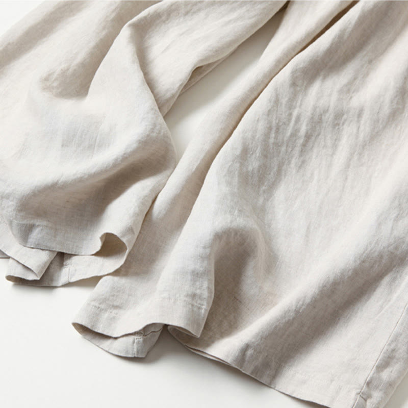 Pantalones de lino y algodón de color liso con cintura alta y pierna ancha y bolsillos con Buddha Stones - image 18