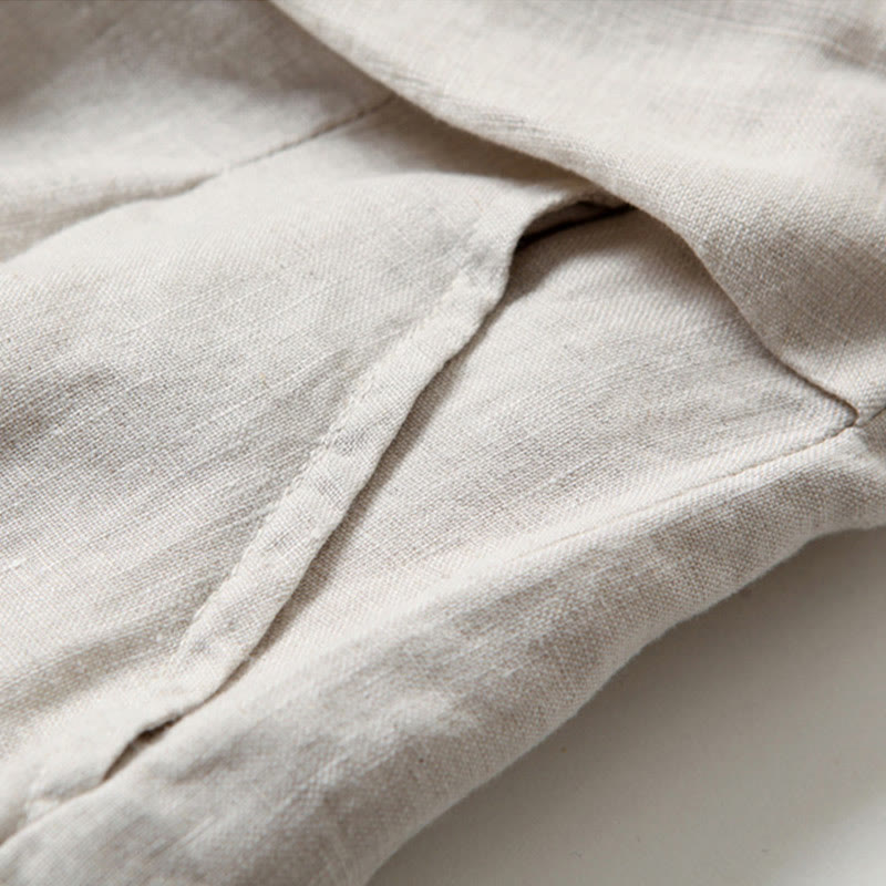 Pantalones de lino y algodón de color liso con cintura alta y pierna ancha y bolsillos con Buddha Stones - image 16