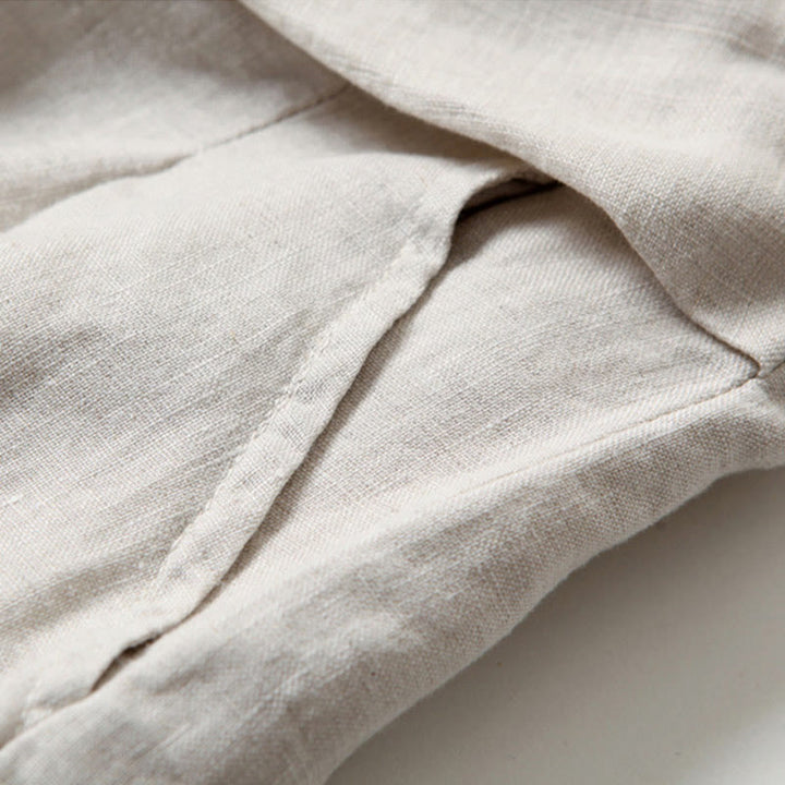 Pantalones de lino y algodón de color liso con cintura alta y pierna ancha y bolsillos con Buddha Stones - image 16