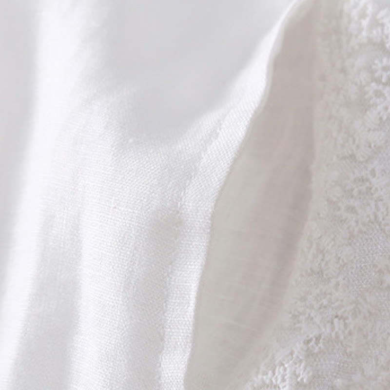 Pantalones de lino con bordado de flores en los laterales y bolsillos para mujer con Buddha Stones