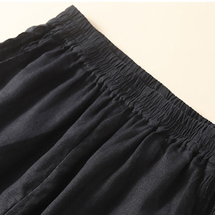 Pantalones de lino con bordado de flores en los laterales y bolsillos para mujer con Buddha Stones