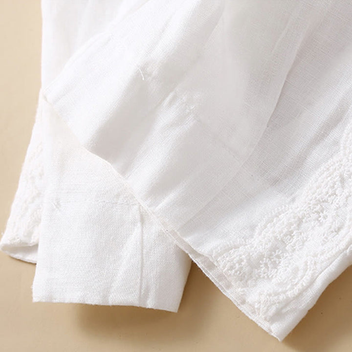 Pantalones de lino con bordado de flores en los laterales y bolsillos para mujer con Buddha Stones