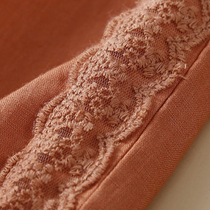 Pantalones de lino con bordado de flores en los laterales y bolsillos para mujer con Buddha Stones