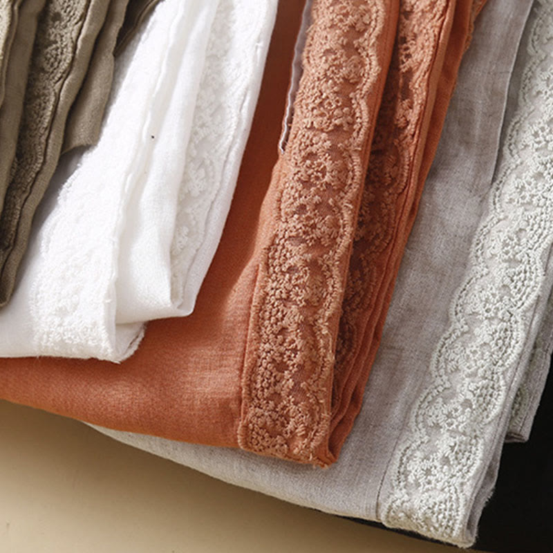 Pantalones de lino con bordado de flores en los laterales y bolsillos para mujer con Buddha Stones