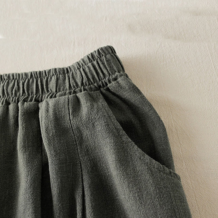 Pantalones de lino y algodón de color liso para mujer con bolsillos y Buddha Stones - image 5