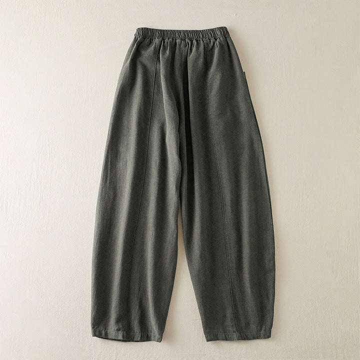 Pantalones de lino y algodón de color liso para mujer con bolsillos y Buddha Stones - image 2