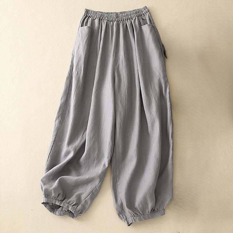 Pantalones casuales de lino de color liso con bolsillos para mujer de Buddha Stones - Gris pizarra - US8-10，UK/AU12-14，EU40-42 (2XL) - image 18