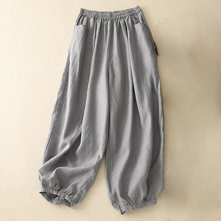 Pantalones casuales de lino de color liso con bolsillos para mujer de Buddha Stones - Gris pizarra - US8-10，UK/AU12-14，EU40-42 (2XL) - image 18