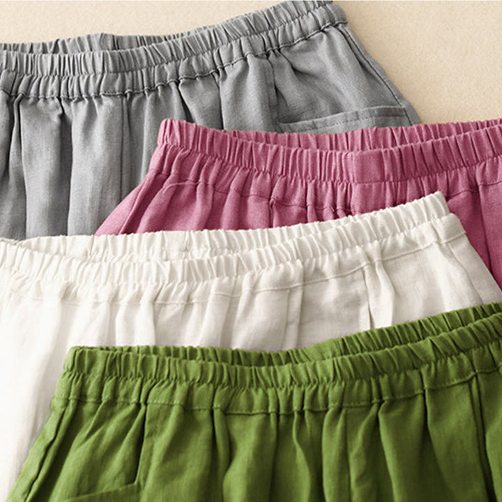 Pantalones casuales de lino de color liso con bolsillos para mujer de Buddha Stones - image 2