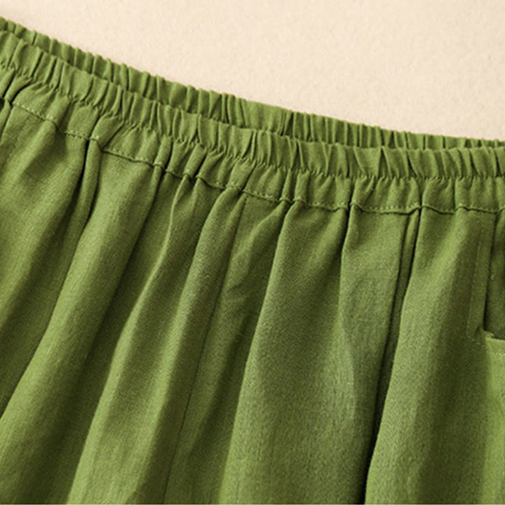 Pantalones casuales de lino de color liso con bolsillos para mujer de Buddha Stones - image 24