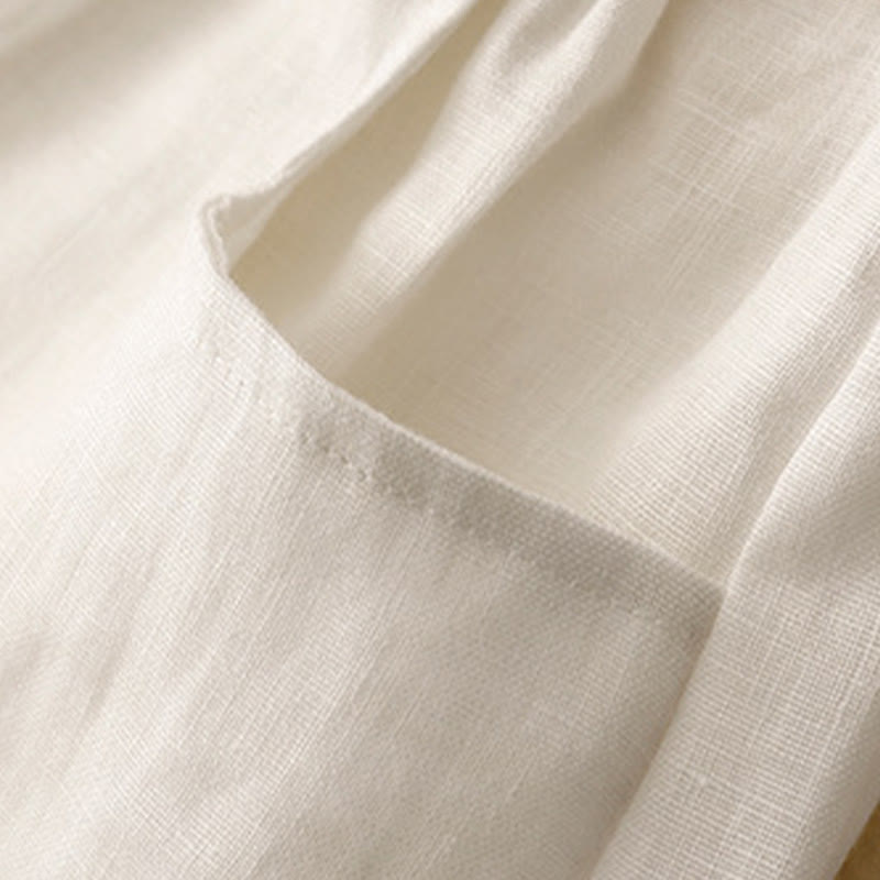 Pantalones casuales de lino de color liso con bolsillos para mujer de Buddha Stones - image 16