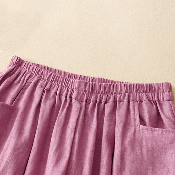 Pantalones casuales de lino de color liso con bolsillos para mujer de Buddha Stones - image 5