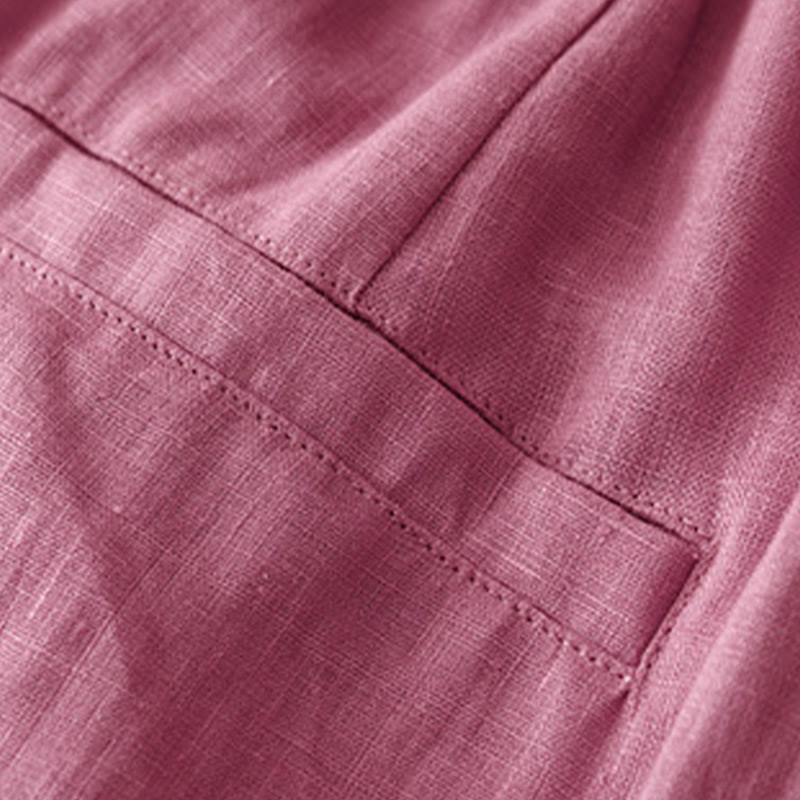 Pantalones casuales de lino de color liso con bolsillos para mujer de Buddha Stones - image 8