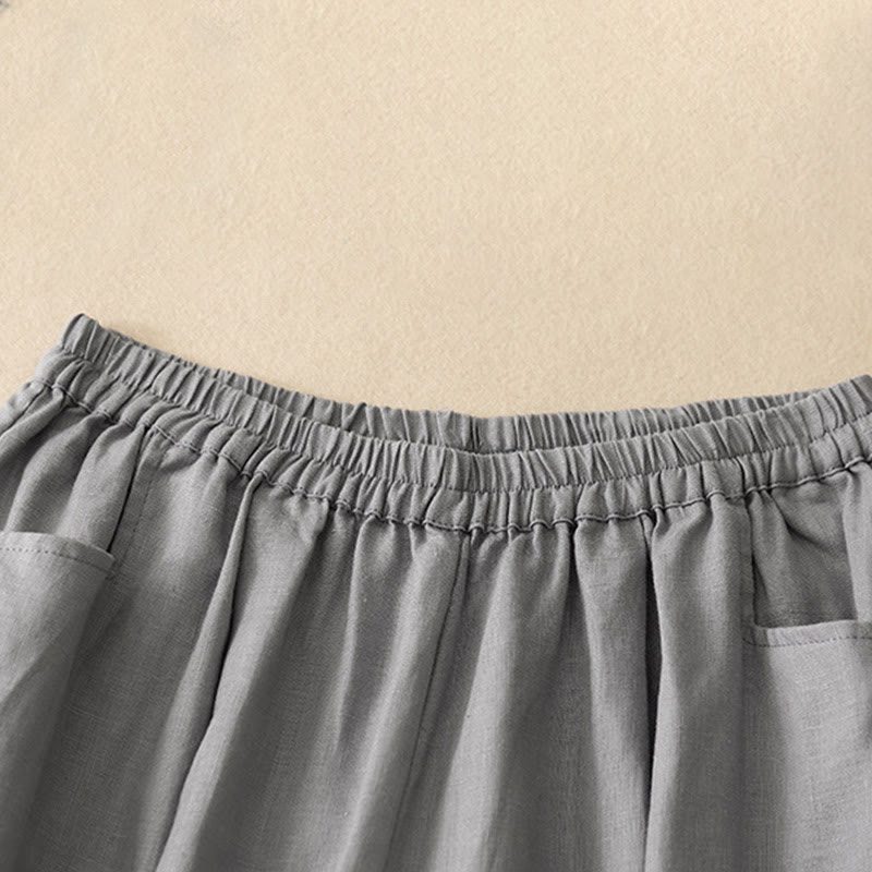 Pantalones casuales de lino de color liso con bolsillos para mujer de Buddha Stones - image 19