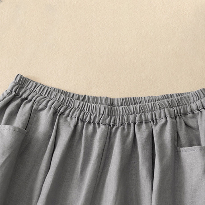 Pantalones casuales de lino de color liso con bolsillos para mujer de Buddha Stones - image 19