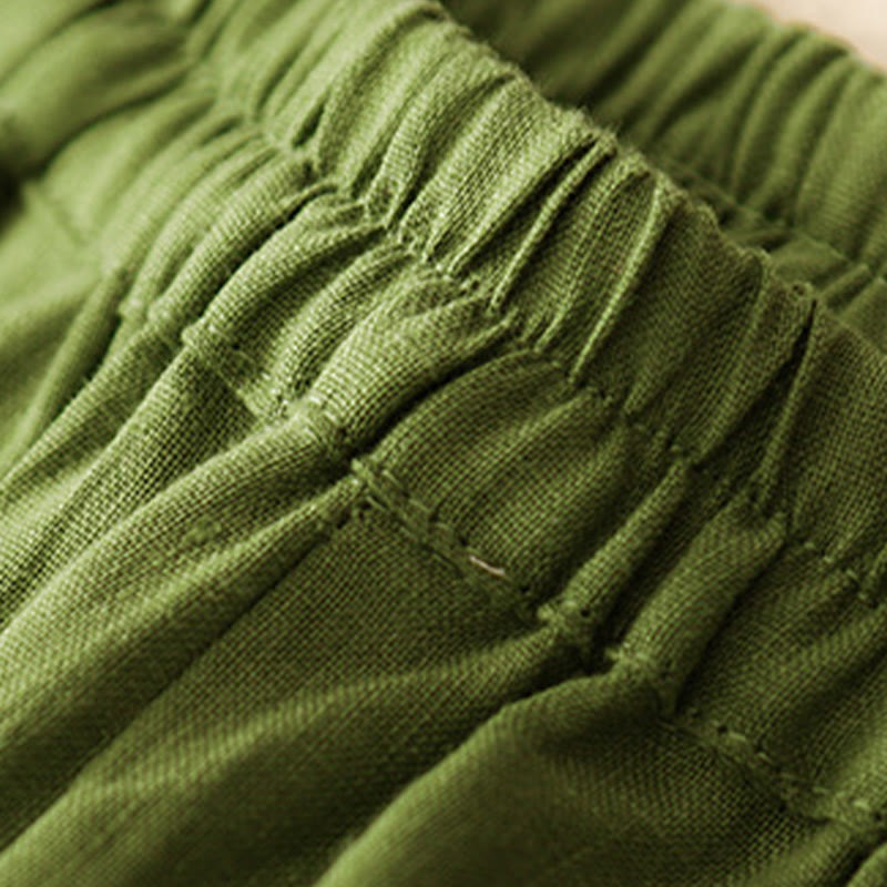 Pantalones casuales de lino de color liso con bolsillos para mujer de Buddha Stones - image 25