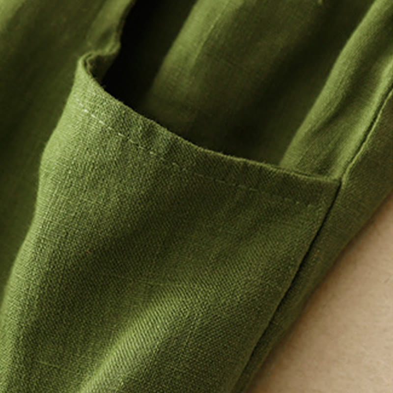 Pantalones casuales de lino de color liso con bolsillos para mujer de Buddha Stones - image 26