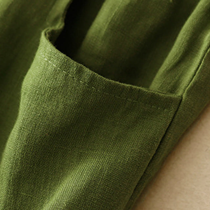 Pantalones casuales de lino de color liso con bolsillos para mujer de Buddha Stones - image 26