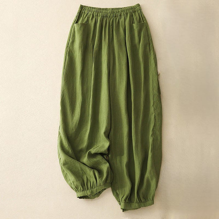 Pantalones casuales de lino de color liso con bolsillos para mujer de Buddha Stones - AmarilloVerde - US8-10，UK/AU12-14，EU40-42 (2XL) - image 23