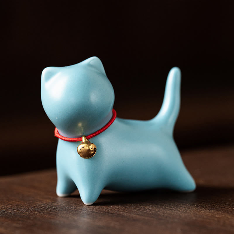 Figura decorativa de cerámica para escritorio del hogar con forma de gato acostado de pie y Buddha Stones - Gato de pie 5*2,5*4,5 cm - Azul - image 12