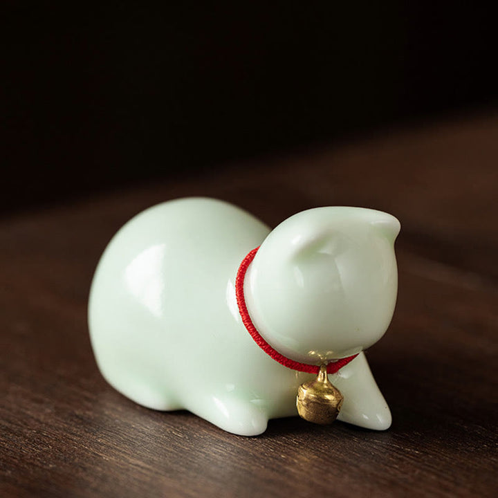 Figura decorativa de cerámica para escritorio del hogar con forma de gato acostado de pie y Buddha Stones - Gato acostado 5*3*3cm - Verde - image 17