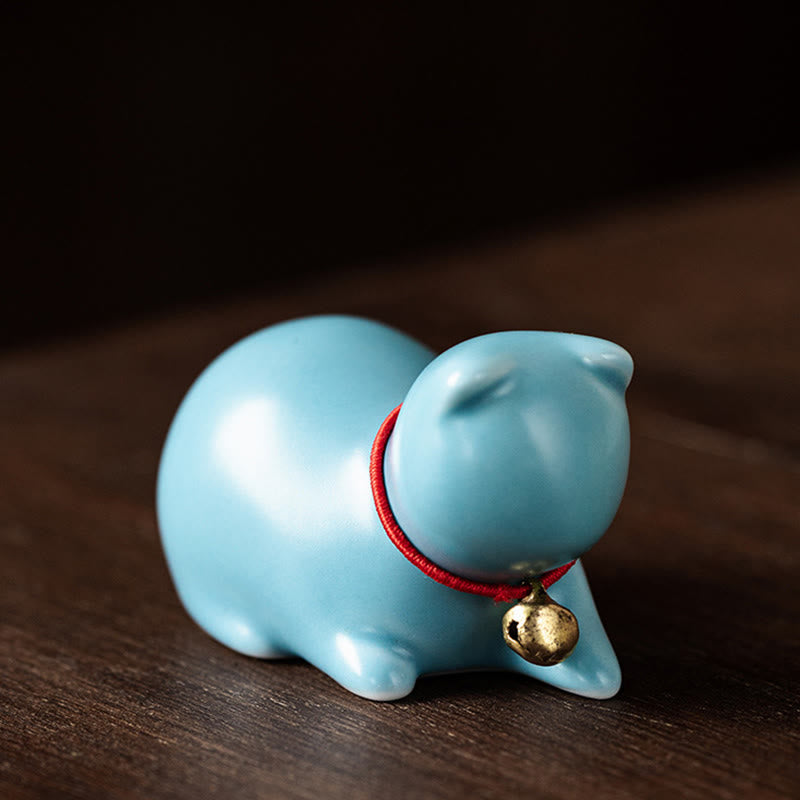 Figura decorativa de cerámica para escritorio del hogar con forma de gato acostado de pie y Buddha Stones - Gato acostado 5*3*3cm - Azul - image 22