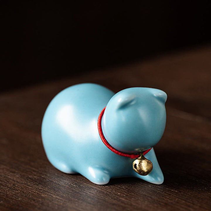 Figura decorativa de cerámica para escritorio del hogar con forma de gato acostado de pie y Buddha Stones - Gato acostado 5*3*3cm - Azul - image 22