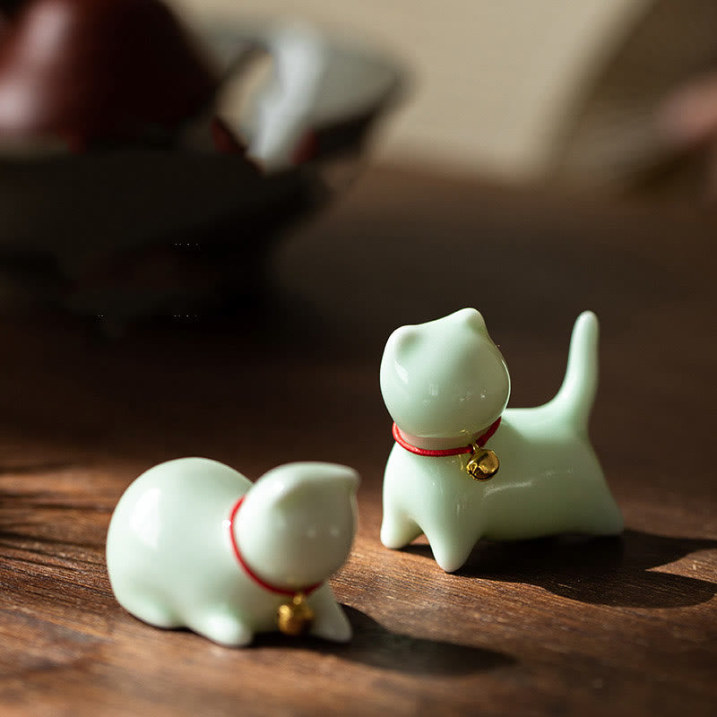 Figura decorativa de cerámica para escritorio del hogar con forma de gato acostado de pie y Buddha Stones - image 0